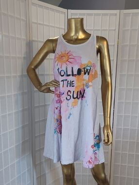Natural Life Follow The Sun White Graphic Tank Dress